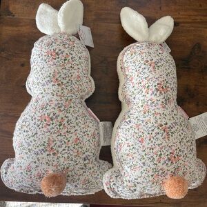 Set Of Two New Easter Rabbit Bunny Shaped Tail Decorative Pillows Floral